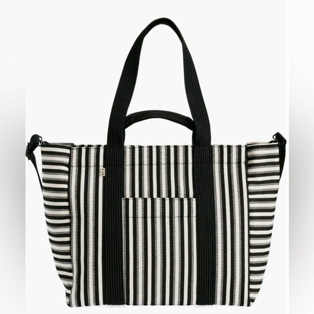 Beis Striped Black and White Tote Bag